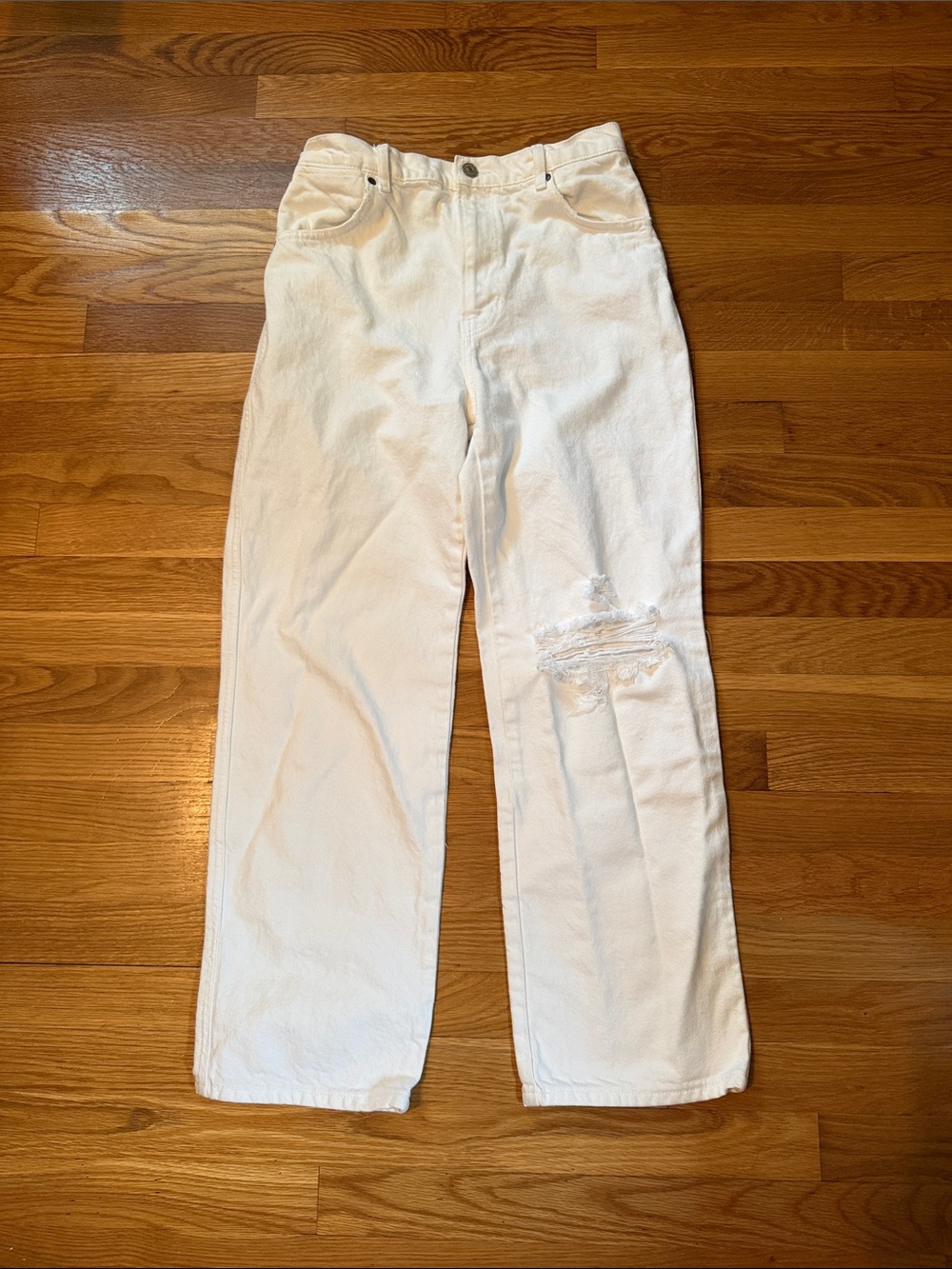 Reformation white Distressed Straight-Leg Jeans